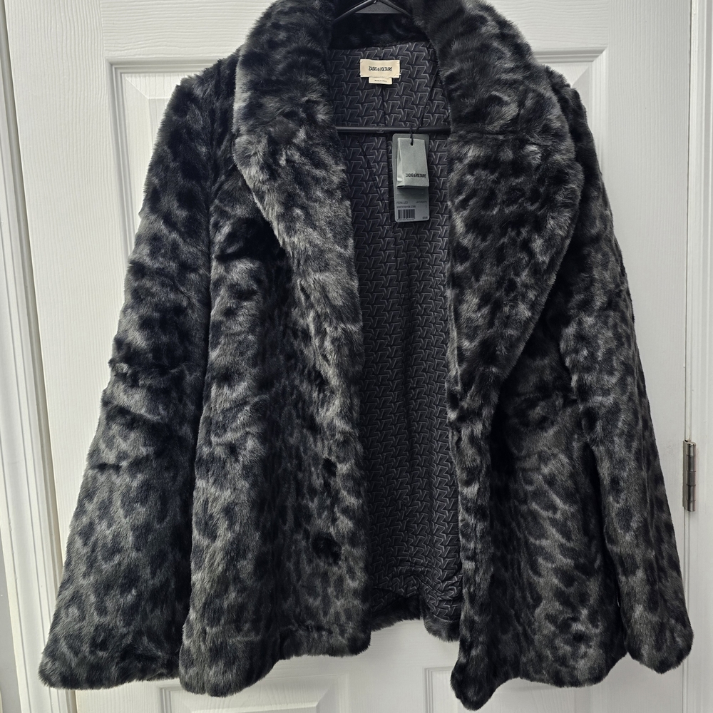 Zadig & Voltaire Gray Leopard Faux Fur Coat